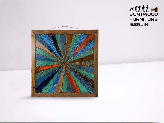 Boatwood by WMK # Special wall picture made of old boat wood, a handmade unique piece made of solid teak with the original color of the boats # colorful picture artwork modern industrial art abstract art