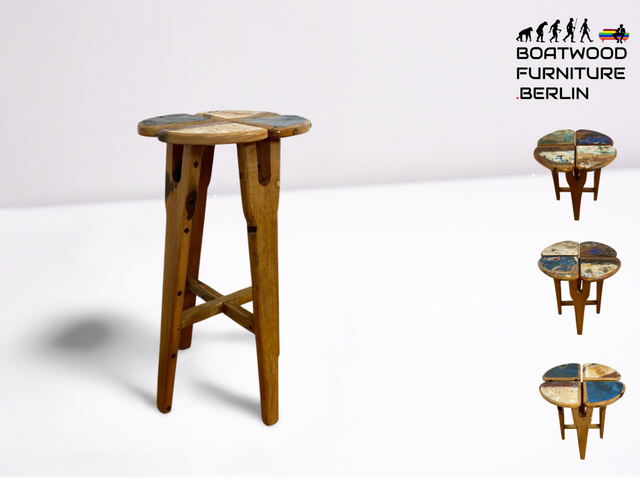 Boatwood by WMK # 1/3 Wunderschöner Barhocker aus altem Bootsholz, ein handgefertigtes Unikat aus massivem Teakholz # Barstühle Hocker Sitzhocker Stühle Küchenstühle Holzstühle Bar Hausbar Gastro Teak
