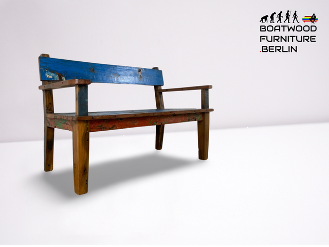 Boatwood by WMK # Schönes & besonders robustes blaues Sofa aus altem Bootsholz, ein handgefertigtes Unikat aus massivem Teakholz # Couch Holzbank Bank Küchenbank Gartenmöbel Balkonmöbel Bootsmöbel