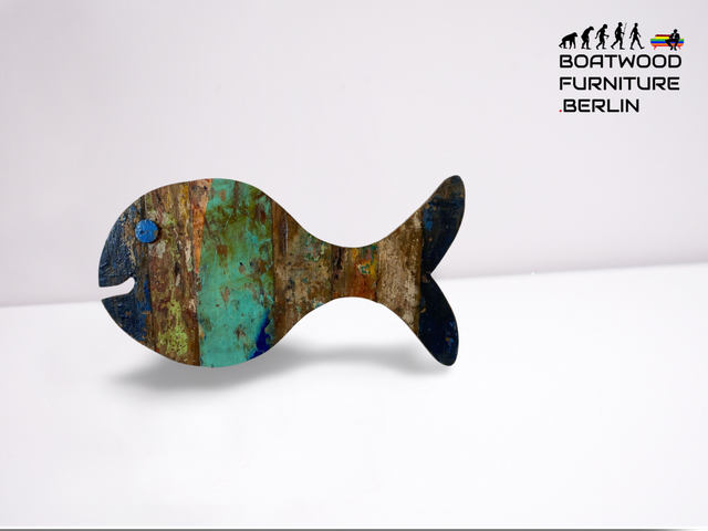 Boatwood by WMK # Large sustainable South Sea fish (105x53cm) made of old boat wood, a handmade unique piece made of solid teak wood # Fish wooden fish decorative fish decoration wall decoration wooden picture sea