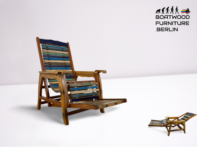 Boatwood by WMK # Unique relaxation chair with reclining function, a unique piece handcrafted from old boat wood made of solid teak # Armchair reading chair rocking chair sun lounger garden furniture balcony