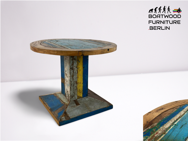 Boatwood by WMK # Beautifully designed and very robust round dining table made of old boat wood, a handmade unique piece made of solid teak # Table kitchen table wooden table dining table # Delivery possible