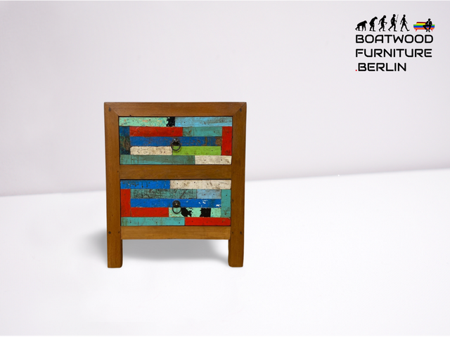 Boatwood by WMK I 1/5 Schöner & nachhaltiger Nachtisch mit Schubladen I handmade Unikat aus altem Bootsholz I Teakholz massiv I Nachtschrank Nachkommode Nachtschränkchen Kommode Berlin Rostock München