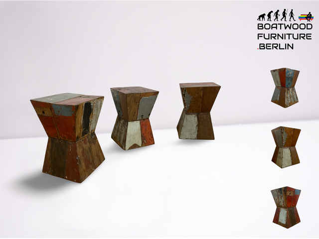 Boatwood by WMK # 1/3 Formschöner Hocker aus altem Bootsholz, ein handgefertigtes Unikat aus massivem Teakholz # Sitzhocker Beistelltisch Ablage Säule Blumenständer Blumentisch Nachtisch Bootsmöbel