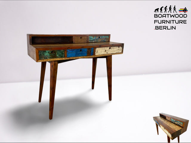 Boatwood by WMK # Nachhaltiger Sekretär aus altem Bootsholz, ein handgefertigtes Unikat aus massivem Teakholz # Schreibtisch Schminktisch Schminkkommode Desk Pult Konsole Kommode Treibholz Bootsmöbel