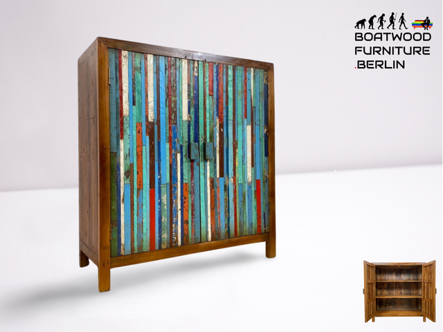Boatwood by WMK # Wunderschöner Schrank aus altem Bootsholz, ein handgefertigtes Unikat aus massivem Teakholz # Highboard Kleiderschrank Wäscheschrank Kommode Sideboard Wäschekommode Bootsmöbel Teak