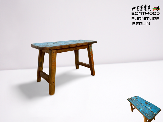 Boatwood by WMK # Meeresblaue 75cm lange Sitzbank aus altem Bootsholz, ein handgefertigtes Unikat aus massivem Teakholz # Bank Holzbank Bench Gartenbank Küchenbank Gartenmöbel Balkonmöbel Treibholz