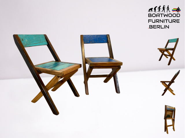 Boatwood by WMK # 1/2 Besonderer Klappstuhl aus altem Bootsholz mit original Bootsfarbe, ein handgefertigtes Unikat aus massivem Teakholz # Stuhl Küchenstuhl Holzstuhl Chair Campingstuhl Balkonstuhl