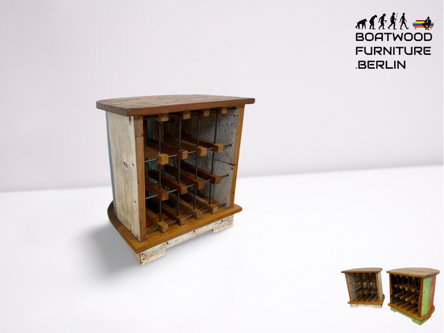 Boatwood by WMK # Besonderes Weinregal für 15 Flaschen gebaut aus echtem Fischerboot, ein handgefertigtes Unikat aus massivem Teakholz # Flaschenregal Regal Beistelltisch Ablage Bootsmöbel Einbaum