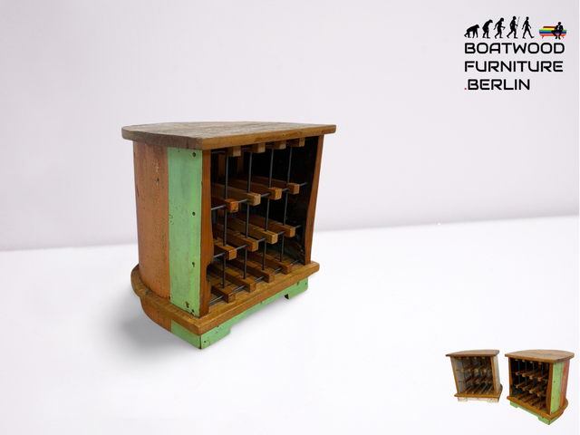 Boatwood by WMK # Besonderes Weinregal für 15 Flaschen gebaut aus echtem Fischerboot, ein handgefertigtes Unikat aus massivem Teakholz # Flaschenregal Regal Beistelltisch Ablage Bootsmöbel Einbaum