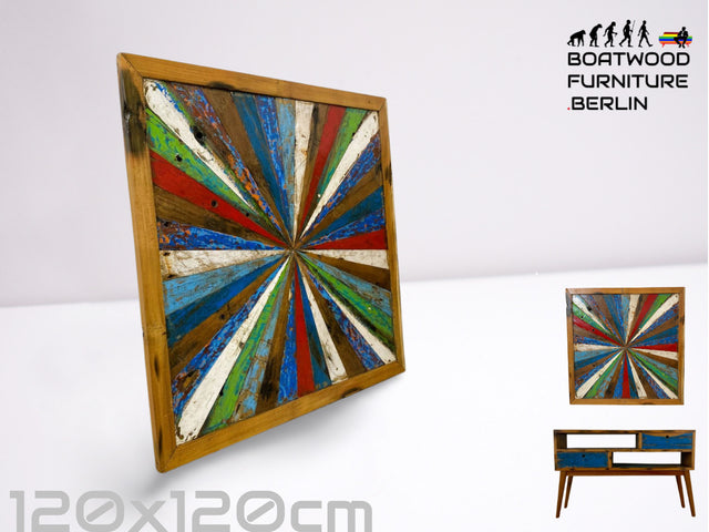 Boatwood by WMK # Großes buntes Wandbild aus altem Bootsholz, ein handgefertigtes Unikat aus massivem Teakholz in Originalfarben der Boote # buntes Bild Tafel Holztafel Modern Abstrakte Kunst Art Loft