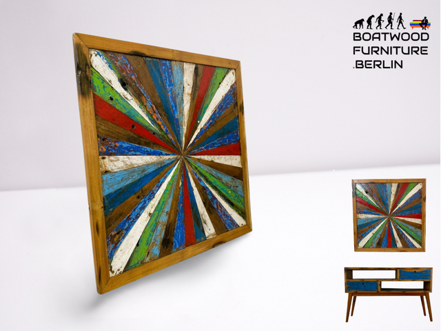 Boatwood by WMK # Großes buntes Wandbild aus altem Bootsholz, ein handgefertigtes Unikat aus massivem Teakholz in Originalfarben der Boote # buntes Bild Tafel Holztafel Modern Abstrakte Kunst Art Loft