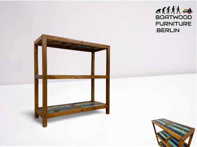 Boatwood by WMK # Besonders schönes, sehr stabiles & hochwertiges Regal aus altem Bootsholz, ein handgefertigtes Unikat aus massivem Teakholz # Holzregal BUNTES Küchenregal Bücherregal Teak Upcycling