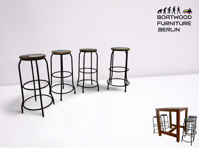 Boatwood by WMK # 1/4 Einzigartige Barhocker aus altem Bootsholz auf neuem Metallgestell, handgefertigte Unikate aus massivem Teakholz # Barstühle Hocker Stühle Kneipenhocker Küchenstühle Bar Gastro
