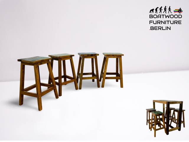 Boatwood by WMK # 1/4 Schlichte & robuste Barhocker aus altem Bootsholz, handgefertigte Unikate aus massivem Teakholz # Barstühle Hocker Sitzhocker Stühle Küchenstühle Holzstühle Bar Hausbar Gastro