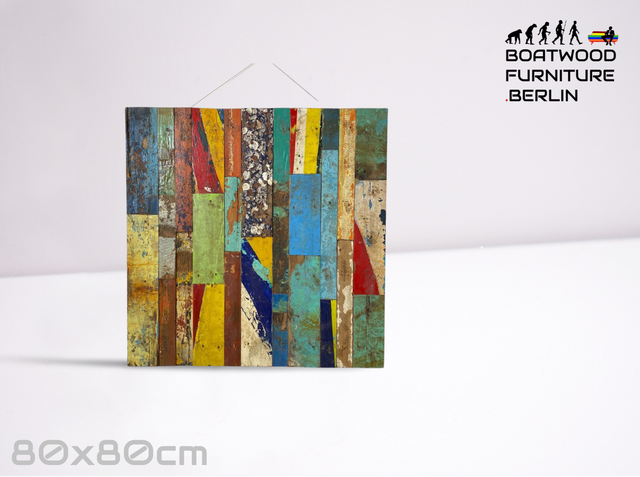 Boatwood by WMK # Unique wall picture made of old boat wood, a handmade unique piece made of solid teak in the original colors of the boats # colorful picture board wooden board modern abstract art art loft
