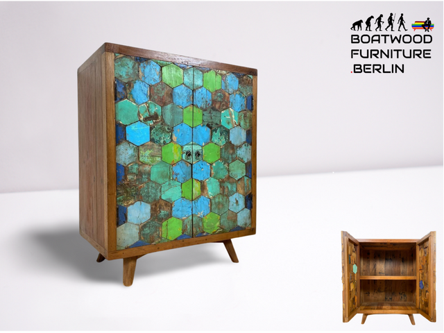 Boatwood by WMK # Einzigartiger Schrank aus altem Bootsholz, ein handgefertigtes Unikat aus massivem Teakholz # Highboard Wäscheschrank Kleiderschrank Sideboard Kommode Geschirrschrank Bootsmöbel Teak