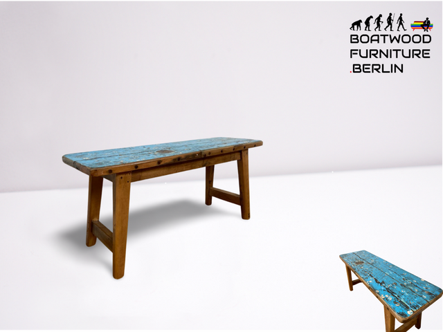 Boatwood by WMK # Meeresblaue 100cm lange Sitzbank aus altem Bootsholz, ein handgefertigtes Unikat aus massivem Teakholz # Bank Holzbank Gartenbank Bench Küchenbank Gartenmöbel Balkonmöbel Treibholz