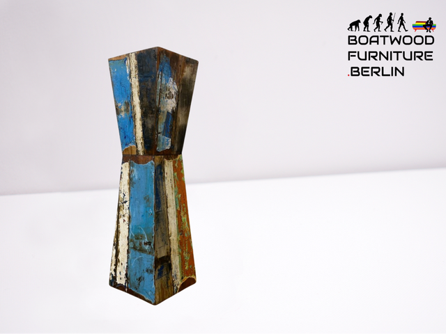 Boatwood by WMK # Beautifully designed, 110cm column made of old boat wood, a handmade unique piece made of solid teak # Side table flower stand flower table storage decor abstract art boat furniture
