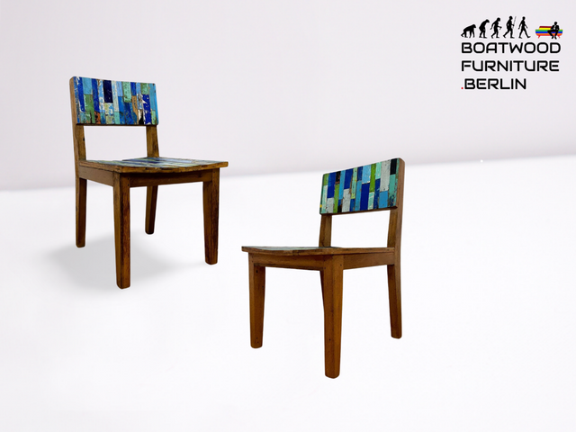 Boatwood by WMK # 1/2 Besonders schöner Stuhl aus altem Bootsholz mit original Bootsfarben, ein handgefertigtes Unikat aus massivem Teakholz # Esszimmerstühle Küchenstühle Holzstühle Chair Bootsmöbel