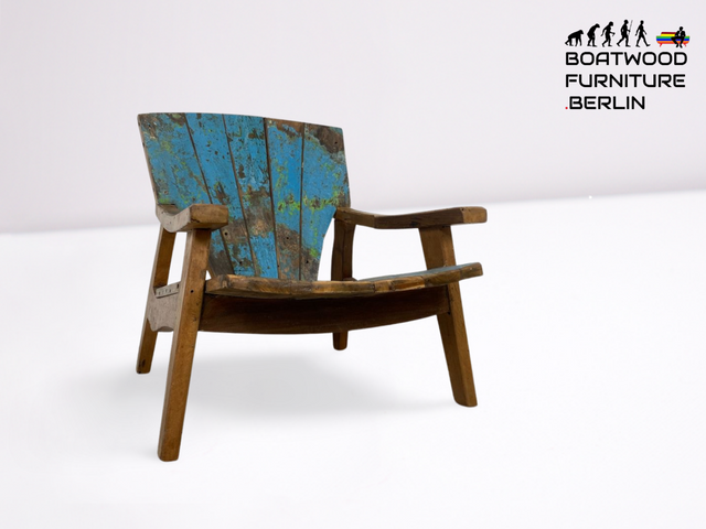 Boatwood by WMK # Formschöner & sehr robuster Relaxsessel aus altem Bootsholz, ein handgefertigtes Unikat aus massivem Teakholz # Sessel Lesesessel Clubsessel Holzsessel Gartenmöbel Balkonmöbel