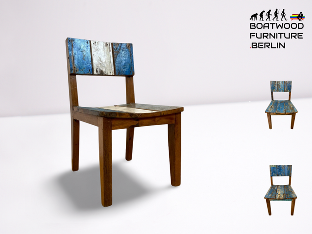 Boatwood by WMK # 1/3 Einzigartiger und sehr robuster Stuhl aus altem Bootsholz mit original Bootsfarben, ein handgefertigtes Unikat aus massivem Teakholz # Esszimmerstuhl Küchenstuhl Holzstuhl Chair