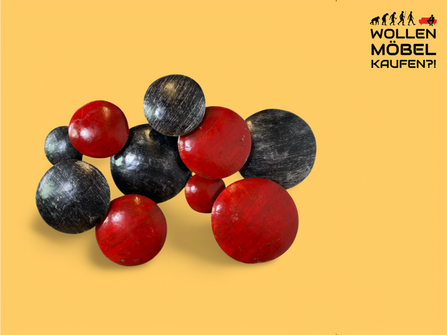 WMK Sehr interessantes und gut erhaltenes Wanddekor aus Metall , handbemalt in kräftigem Rot und Schwarz # Wandblech Wandbild Wanddekoration Wandbild Doko Dekoration Gastro Wandpaneel Vintage