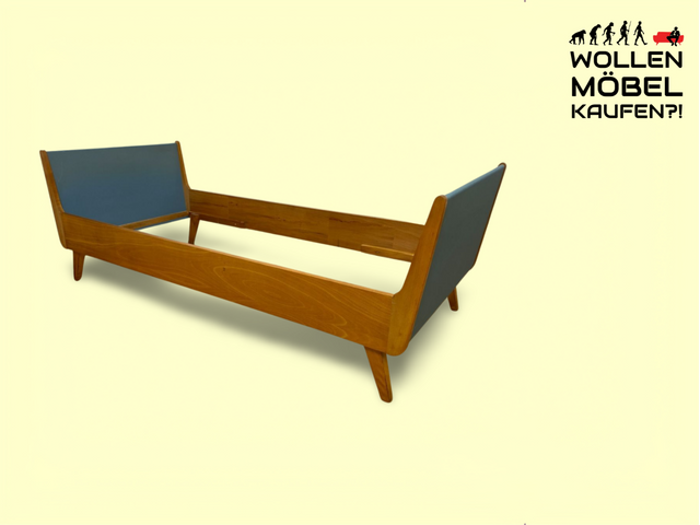 WMK Besonders schönes und gut erhaltenes 60erJahre Einzelbett von/für VEB Hellerau für Lattenrost / Matratzen Größe 90x190 # Bett Designerbett Daybed Bed Schlafzimmer Mid-Century Vintage 50er DDR