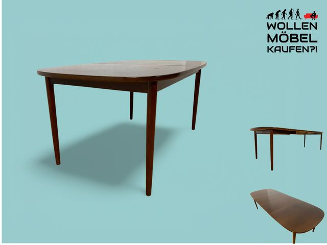 WMK Stilvoller & sehr gut erhaltener ovaler skandinavischer Esszimmertisch 2-fach erweiterbar für bis zu 10 Personen # Tisch Holztisch Küchentisch Konferenztisch Ausziehtisch Mid-Century Vintage 60er