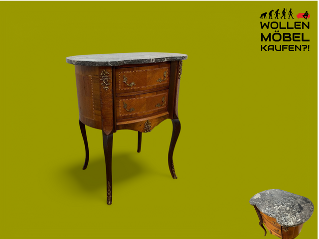 WMK Sehr elegante dänische Stilmöbel Kommode aus vollem Holz mit Marmor Auflage, Schubladen und Messingbeschlägen # Schubladenkommode Marmorkommode Flurkommode Beistelltisch Rokoko Barock Vintage