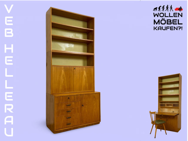 WMK Stilvoller & geräumiger 1960er Jahre Designer Schreibschrank von Bruno Knoblauch für VEB Hellerau # Sekretär Schreibtisch Bücherregal Regal Highboard Regalwand Kommode Desk Mid-Century Vintage DDR