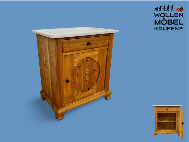 WMK # Freundliche kleine dänische antike Kommode aus vollem Holz mit Auflage aus weißem Marmor und Schublade # Marmorkommode Flurkommode Waschtisch Ablage Wickelkommode Weichholz Jugendstil Vintage