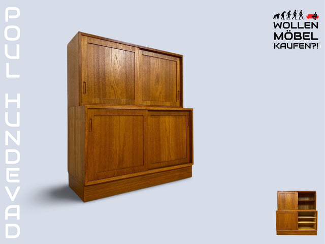 WMK # Hochwertiger skandinavischer Designer Schrank von Poul Hundevad , Massivholz in Teak , mit Regal # Highboard Bücherregal Bücherschrank Sideboard Desk Danish Design Mid-Century Vintage Teakholz