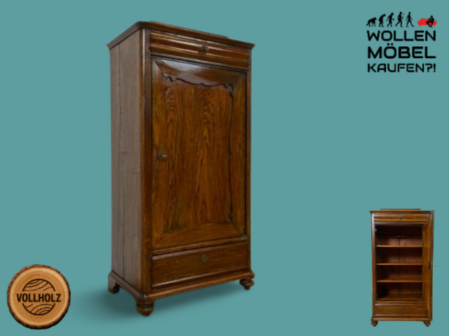 WMK I Charaktervoller dänischer antiker Schrank aus massiver Eiche mit Schubladen I Hochschrank Highboard Geschirr Dielen Wäsche Kleider Bauern Historismus Biedermeier Vintage Berlin Bayern Düsseldorf