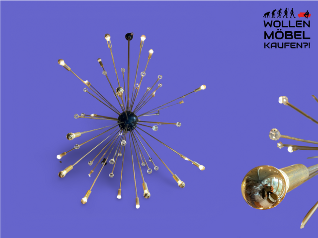 WMK Der Designklassiker! Berühmter und vollfunktionsfähiger Space Age Kronleuchter "Sputnik" in größter Ausführung (Ø150cm) aus Messing mit Murano Glaskugeln # Chandelier Deckenlampe Starbust Vintage