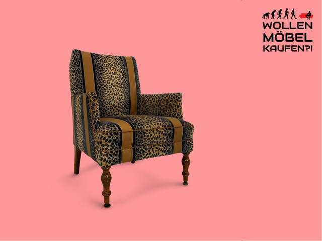 WMK Roawrr! Besonders schöner und sehr bequemer antiker Sessel mit neuwertigem und hochwertigem Bezug in Leoparden Muster # Salonsessel Armlehnenstuhl Armchair Stuhl Lesesessel Vintage Jugendstil