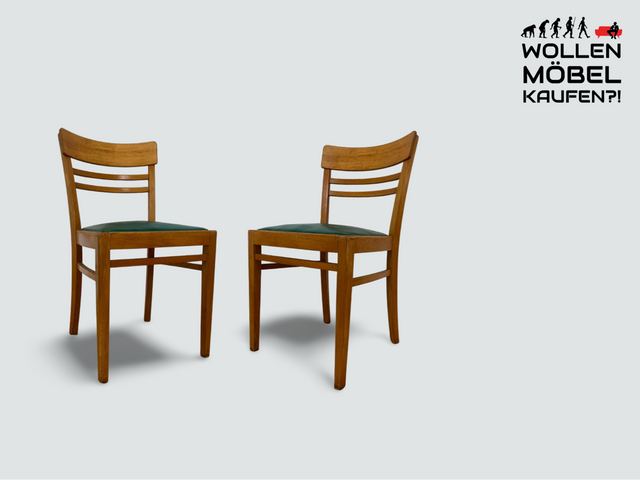 WMK I 1/2 Klassischer 50er Jahre Küchenstuhl aus hellem Buchenholz mit grünem Kunstlederbezug I Stuhl Holzstuhl Schulstuhl Esszimmerstuhl Mid-Century Vintage 60er Berlin Köln Hamburg I Versand möglich