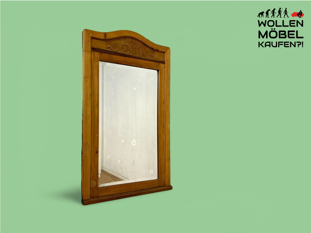 WMK Sehr schöner und gut erhaltener antiker Wandspiegel mit handverziertem Echtholz Rahmen und leicht blindem original Spiegelglas # Spiegel Holzspiegel Holzrahmen Flurgarderobe Jugendstil Vintage
