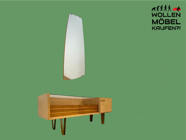 WMK # Seltene 50er Jahre Schminkkommode mit Schubladen und formschönem Wandspiegel # Frisierkommode Schminktisch Wäschekommode Spiegel Schlafzimmer Kommode Rockabilly Mid-Century 60er Design Vintage