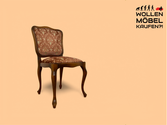 WMK Eleganter und sehr gut erhaltener Chippendale Stuhl mit hochwertigem Brokat Bezug in Altrosa & Nussbaum Holzrahmen # Esszimmerstuhl Küchenstuhl Holzstuhl Barock Rokoko Stilmöbel Vintage Boho