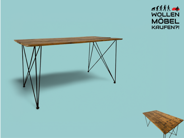 WMK Einzigartiger großer Esstisch mit Tischplatte aus alten Dielen auf schwarzem Metallgestell # Tisch Küchentisch Dining Table Holztisch Schreibtisch Desk Upcycling Vintage Hairpin Industrial Design