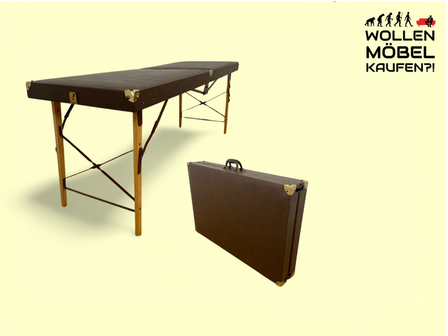 WMK Stilechte & sehr gut erhaltene mobile Mid-Century Massageliege in praktischen mit Kunstleder bezogenem Koffer # Kofferliege Klappliege Liege Tattoo Lederliege Massagebett Spa-Tisch Koffer Vintage