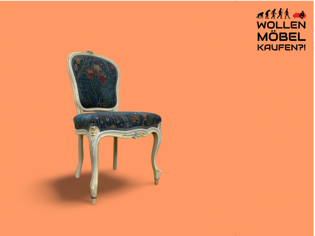 WMK Wunderschöner jedoch etwas abgerockter 60er Jahre Stuhl im Barock Stil mit floralem Stoffbezug, technisch einwandfrei # Esszimmerstuhl Küchenstuhl Salonstuhl Rokoko Stilmöbel Shabby Chic Vintage