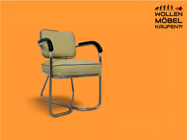 WMK Berühmter skandinavischer freitragender Stahlrohr Designersessel Attr von Fritz Hansen , 1930er Jahre # Sessel Stuhl Armlehnenstuhl Schreibtischstuhl Designerstuhl Art Deco Vintage Danish Design