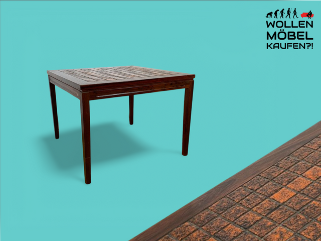WMK Schöner und sehr gut erhaltener skandinavischer Couchtisch aus Palisander mit kunstvoll gestalteten Fliesen # Wohnzimmertisch Beistelltisch Fliesentisch Coffe table Vintage Mid-Century Rosewood