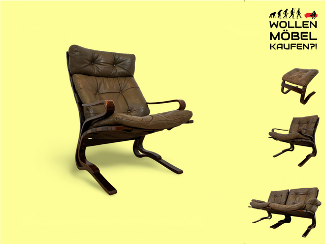 WMK Stilvoller norwegischer 1970er Designersessel Skyline Bentwood von Einar Hove für Hove Møbler mit Echtleder Bezug # Sessel Ledersessel Freischwinger Lesesessel Sitzgarnitur Skandinavisch Vintage