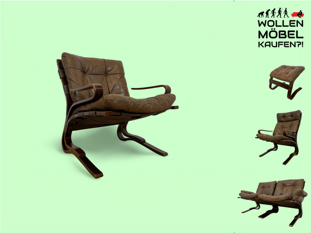 WMK Stilvoller norwegischer 1970er Designersessel Skyline Bentwood von Einar Hove für Hove Møbler mit Echtleder Bezug # Sessel Ledersessel Lesesessel Freischwinger Sitzgarnitur Skandinavisch Vintage