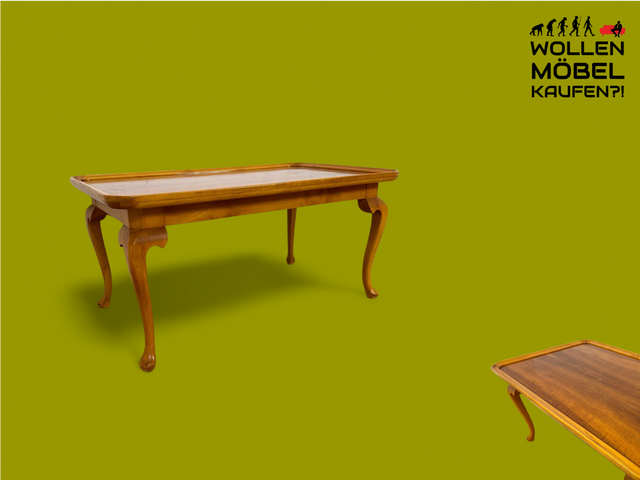 WMK Hübscher, großer und sehr gut erhaltener 60er Jahre Couchtisch im Chippendale Stil mit schönen gebogenen Tischbeinen & toller Maserung # Salontisch Wohnzimmertisch Coffee Table Stilmöbel Vintage