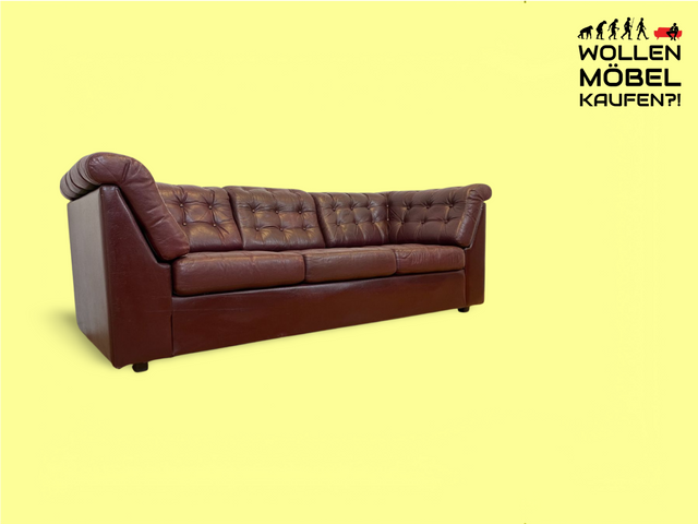 WMK Stilvolles & äußerst bequemes skandinavisches Ledersofa mit weichem gestepptem Echtlederbezug mit charaktervoller Alterspatina # Sofa Couch Ledercouch 3-Sitzer Chesterfield Leder Echtleder Vintage