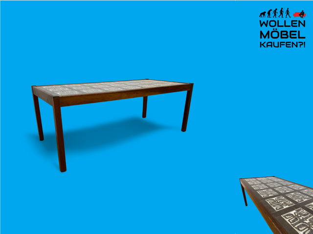 WMK Stilvoller und sehr gut erhaltener großer dänischer Couchtisch aus Palisander mit kunstvoll gestalteten Fliesen # skandinavischer Wohnzimmertisch Fliesentisch Coffee Table Mid-Century Vintage 70er